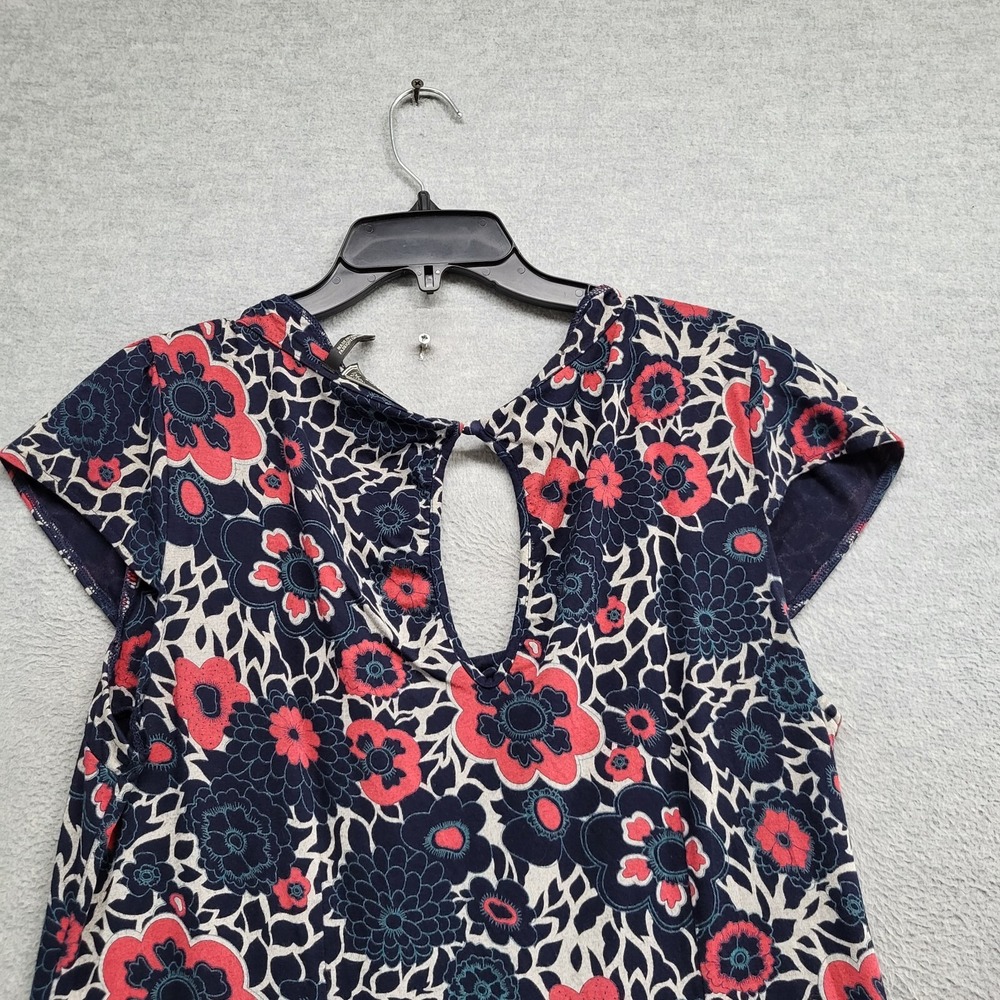Guess Women Dress Large Blue Floral Shift Shrot Sleeve Scoop Neck - Picture 8 of 9